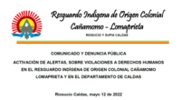 Public Denouncement: Alerts of human rights violations in Caldas, Colombia (Spanish only)