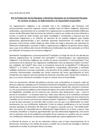 For the Protection of Forests and Human Rights in the Peruvian Amazon: In Rejection of Abuse, Deforestation, and Corporate Impunity