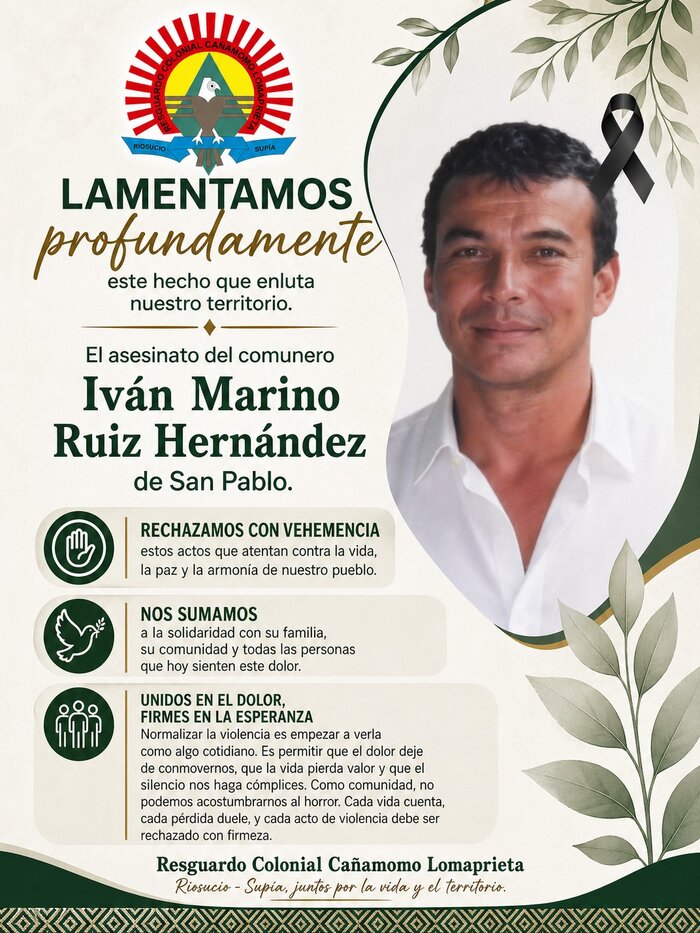 póster de condena del asesinato de Iván Marino Ruíz