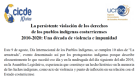 Report: The Persistent Violation of the Rights of Costa Rican Indigenous Peoples 2010-2020: A Decade of Violence and Impunity